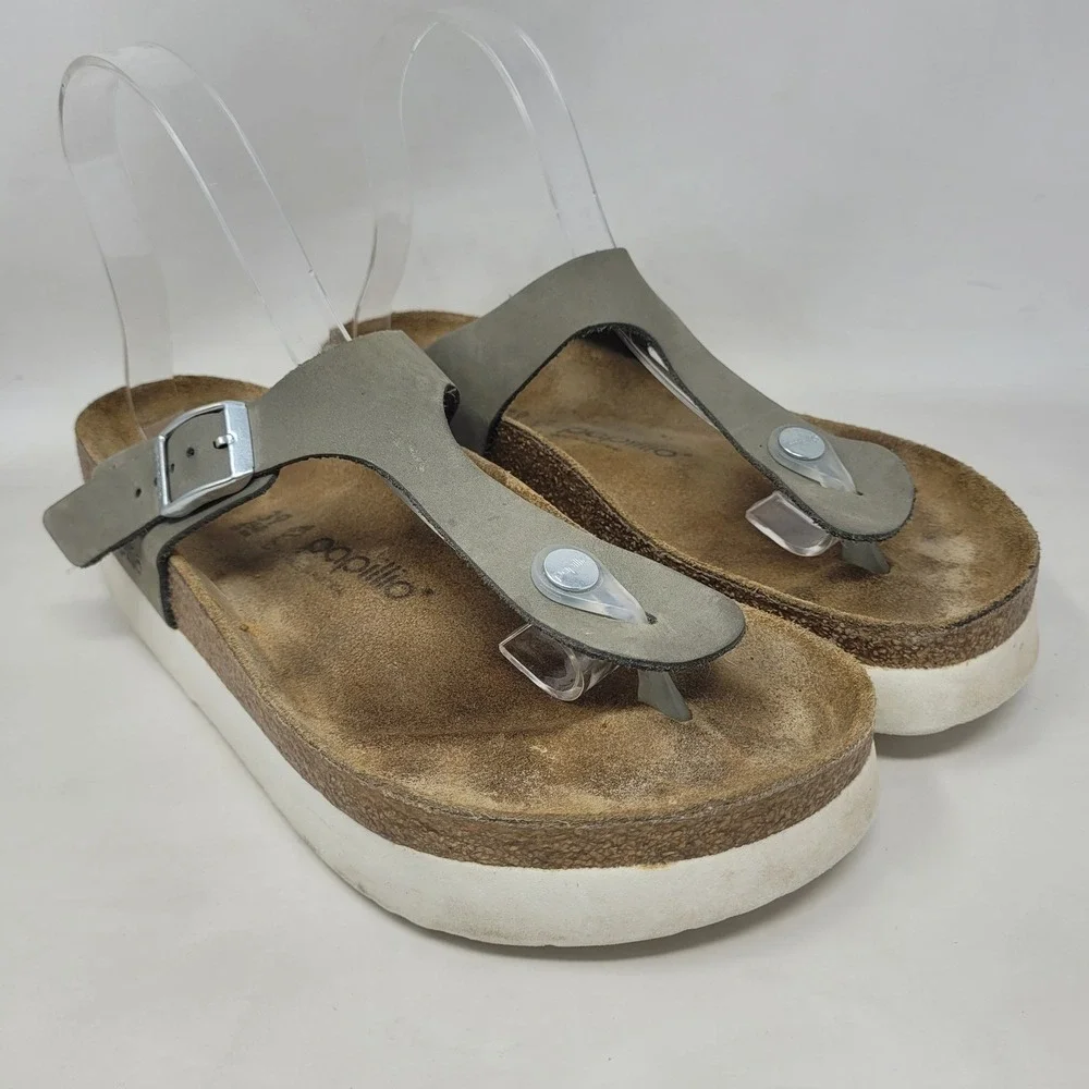 Papillio Birkenstock Gizeh Sandals EU39 US8.5 Grey Nubuck Platform Thong Comfort